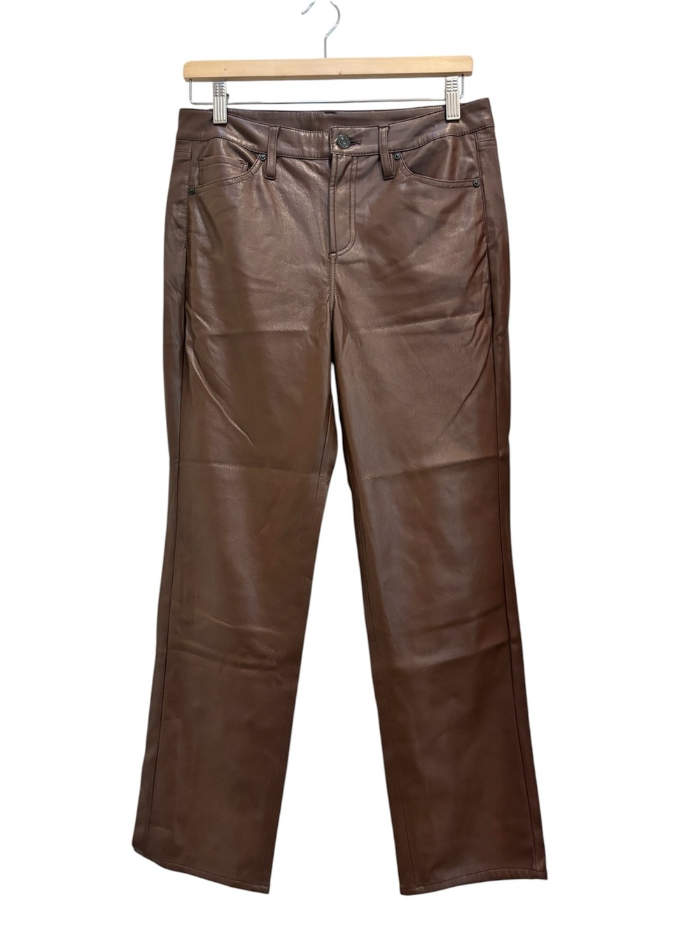 Chico’s Faux Leather Pants Brown Straight Leg Size 0